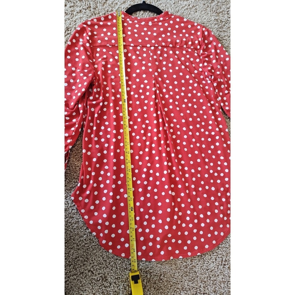Cato Women Blouse Small Red White Polka Dot Split-Neck Tunic Top Y2K Tab Sleeves - Picture 12 of 12